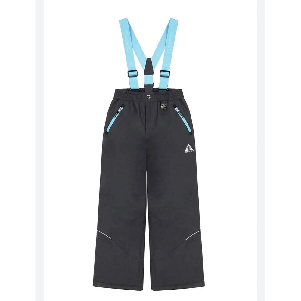Gerry Black Ski Snow Bib Overalls‎ Kids XS 5-6 Suspenders Reflective Mint Cond.